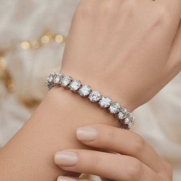 11.09 Carat Oval Cut Diamond Tennis Bracelet VS1 D F White Gold 14k