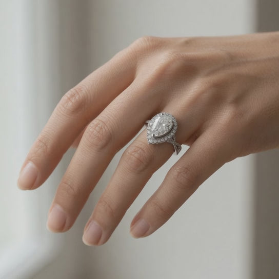 Ophelia 2.35 Carat Pear Cut Pave Halo Split Shank Engagement Ring