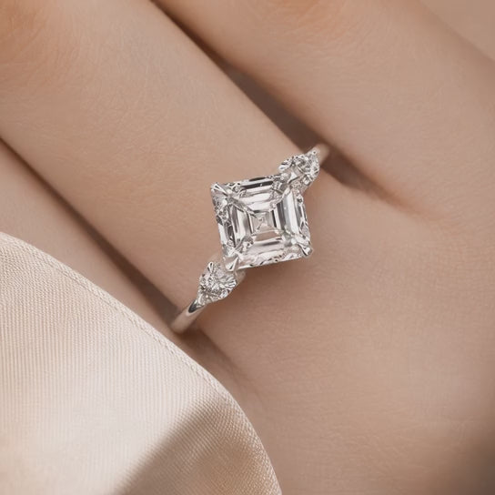 2.00 CT Asscher Cut Lab-Grown Diamond Three Stone Engagement Ring in 14K White Gold – Bezel Set IGI Certified Design
