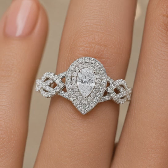 3.00 CT Pear Cut Lab-Grown Diamond Double Halo Engagement Ring in 14K White Gold