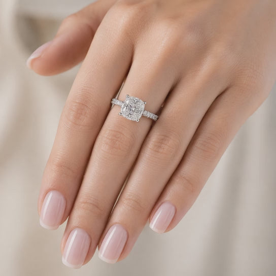 Karina 3.3 Carat Cushion Cut Pave 6 Prong Engagement Ring