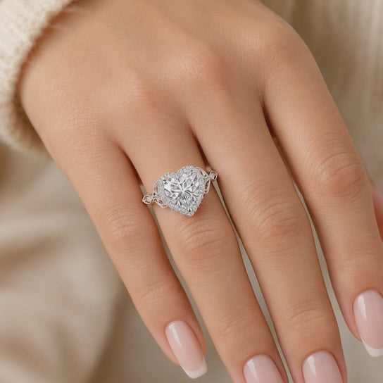 VS1 D Lab Grown Diamond Halo Pave Heart Ring