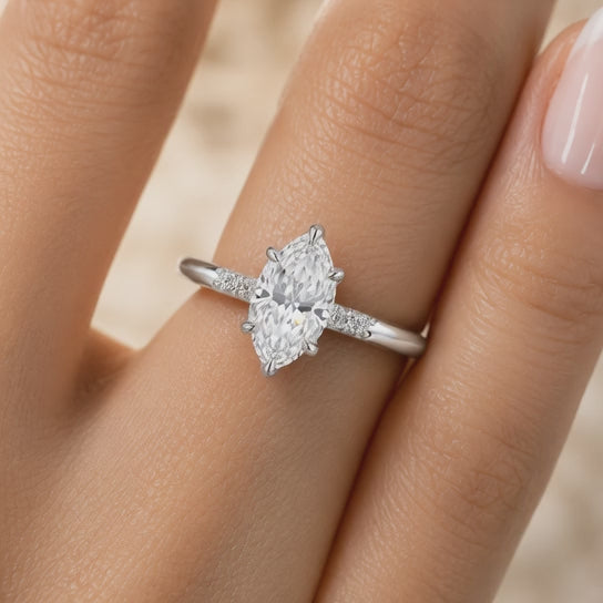 3.00 CT Marquise Cut Lab-Grown Diamond Engagement Ring in 14K White Gold – Tulip Set Engraved Pavé Design