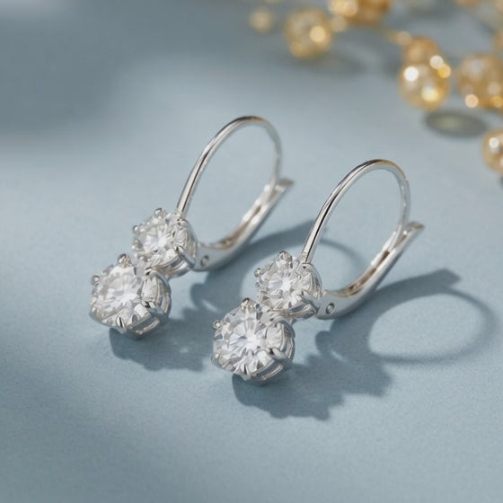 3 Ct Round Cut 6 Prong Stacked Diamond Earrings VS1 D Leverback