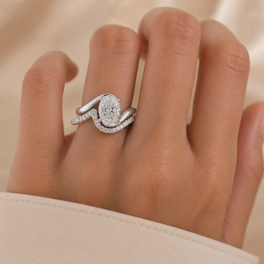 2.00 CT Oval Lab-Grown Diamond Antique Vintage 2PCS Bridal Set in 14K White Gold – Matching Engagement & Wedding Ring Design