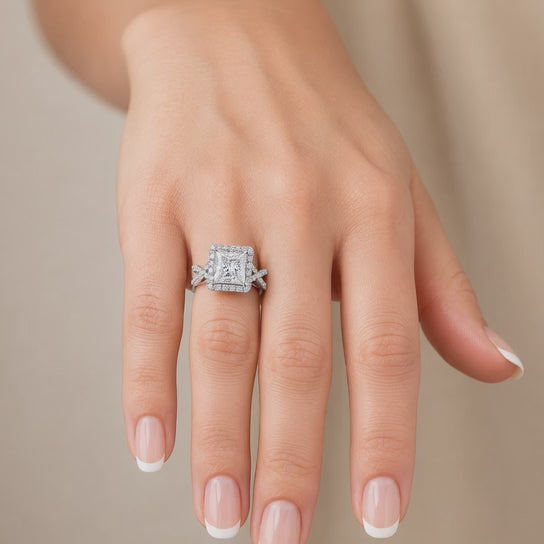 Ophelia 4.35 Carat Princess Cut Pave Halo Split Shank Engagement Ring
