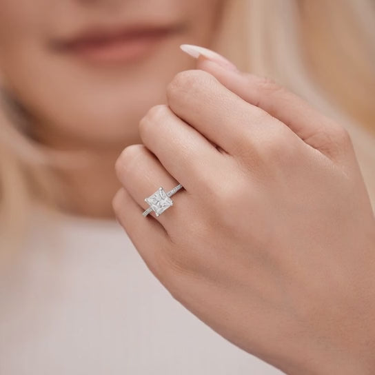 Sophie 1.39 ct Lab Grown Princess Cut Classic Pave Diamond Engagement Ring