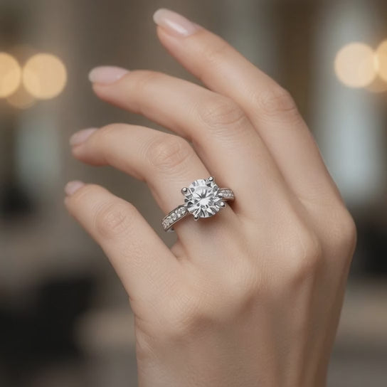 Ava 1.4 ct Lab Grown Round Cut Pave 4 Prong Diamond Engagement Ring