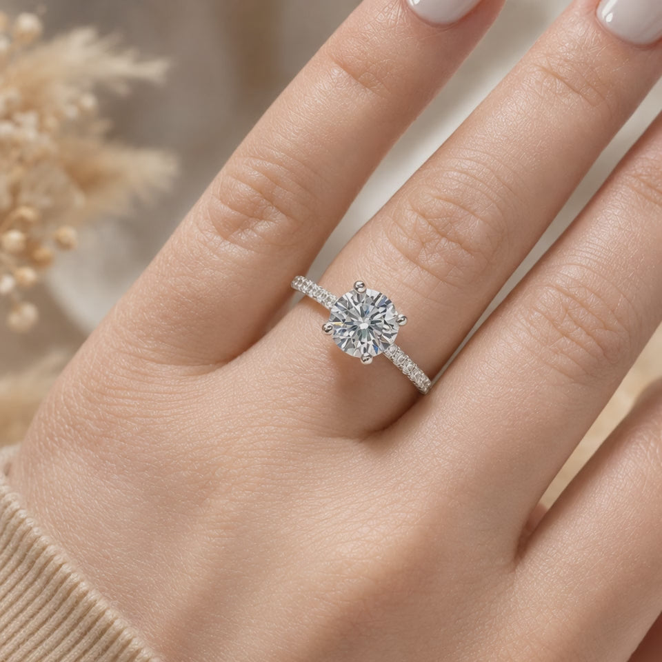 2.00 CT Round Brilliant Lab-Grown Diamond Hidden Halo Engagement Ring in 14K White Gold – Pavé Set Wedding Design