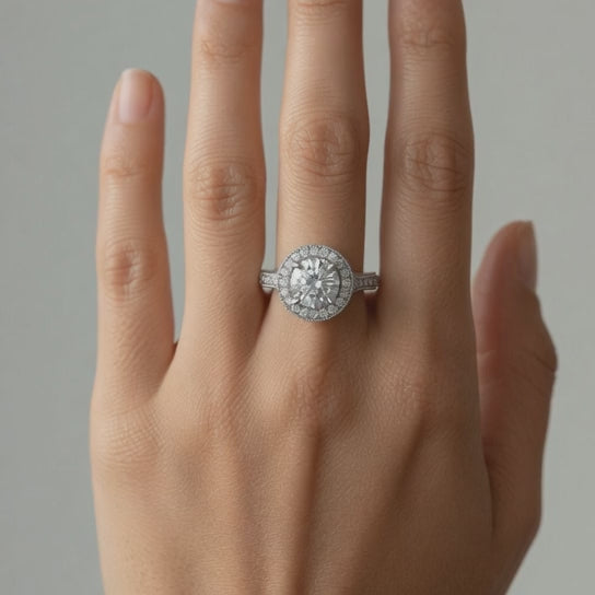 Beatrice 1.45 Carat Oval Cut Halo Pave Knife Edge Milgrain Engagement Ring