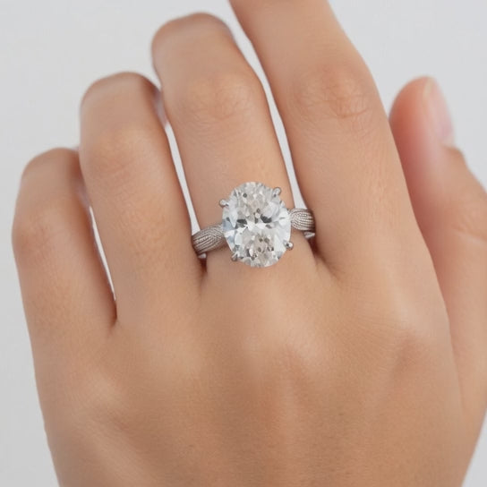 Valentina 3 Carat Oval Cut Solitaire Tapered Milgrain Engagement Ring