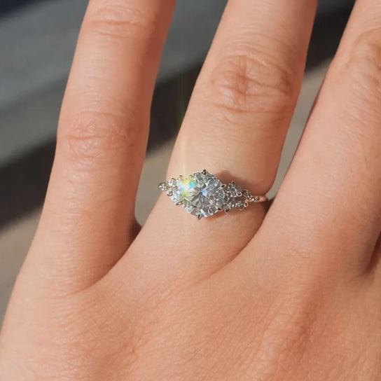 2.00 CT Radiant Cut Lab-Grown Diamond Three-Stone Engagement Ring in 14K White Gold – Cluster Side Stone Bridal Design