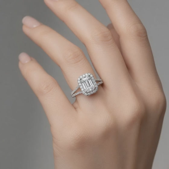 Julia 2.4 ct Lab Grown Radiant Cut Pave Split Shank Diamond Engagement Ring