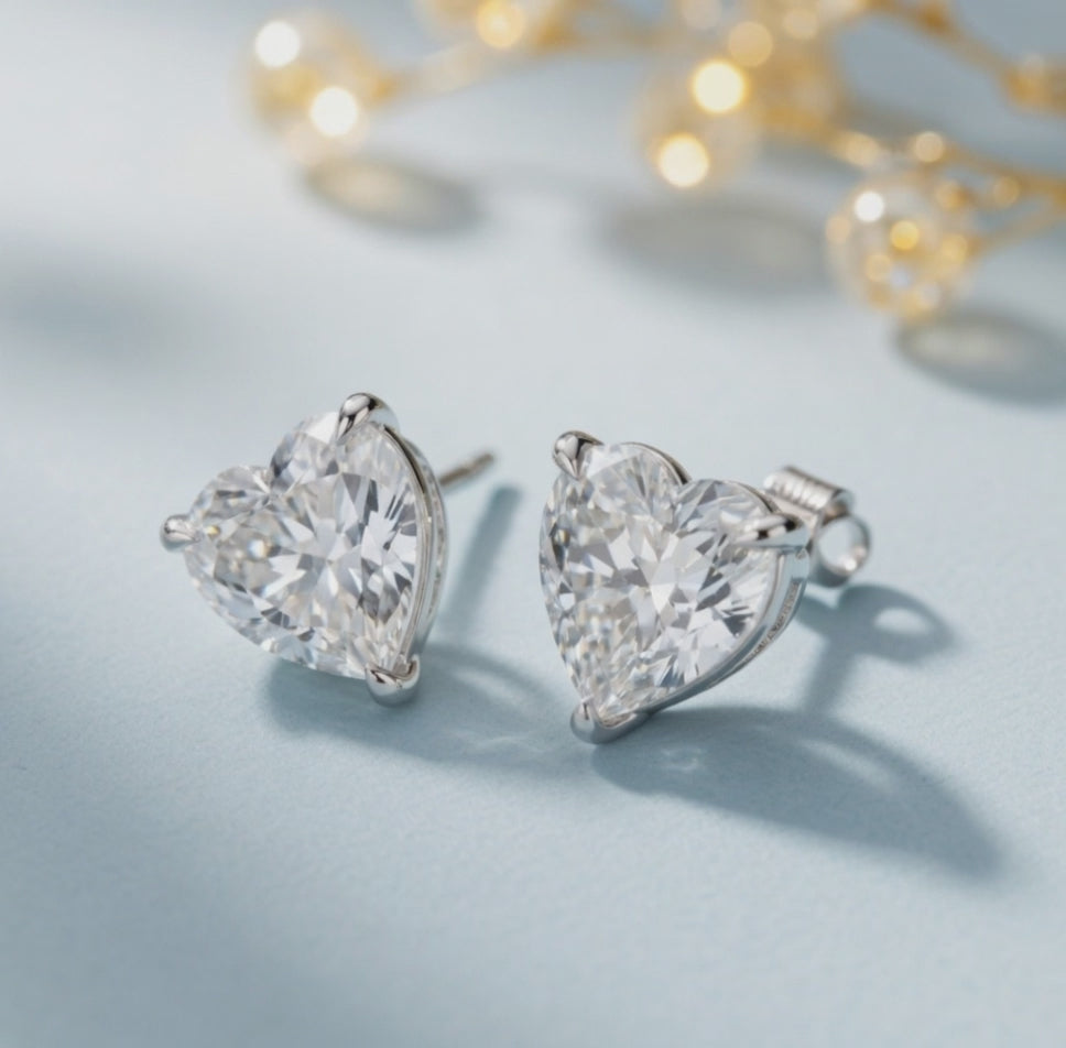 3 ct Heart Cut Stud Solitaire Butterfly Diamond Earrings VS1 D White Gold 14k
