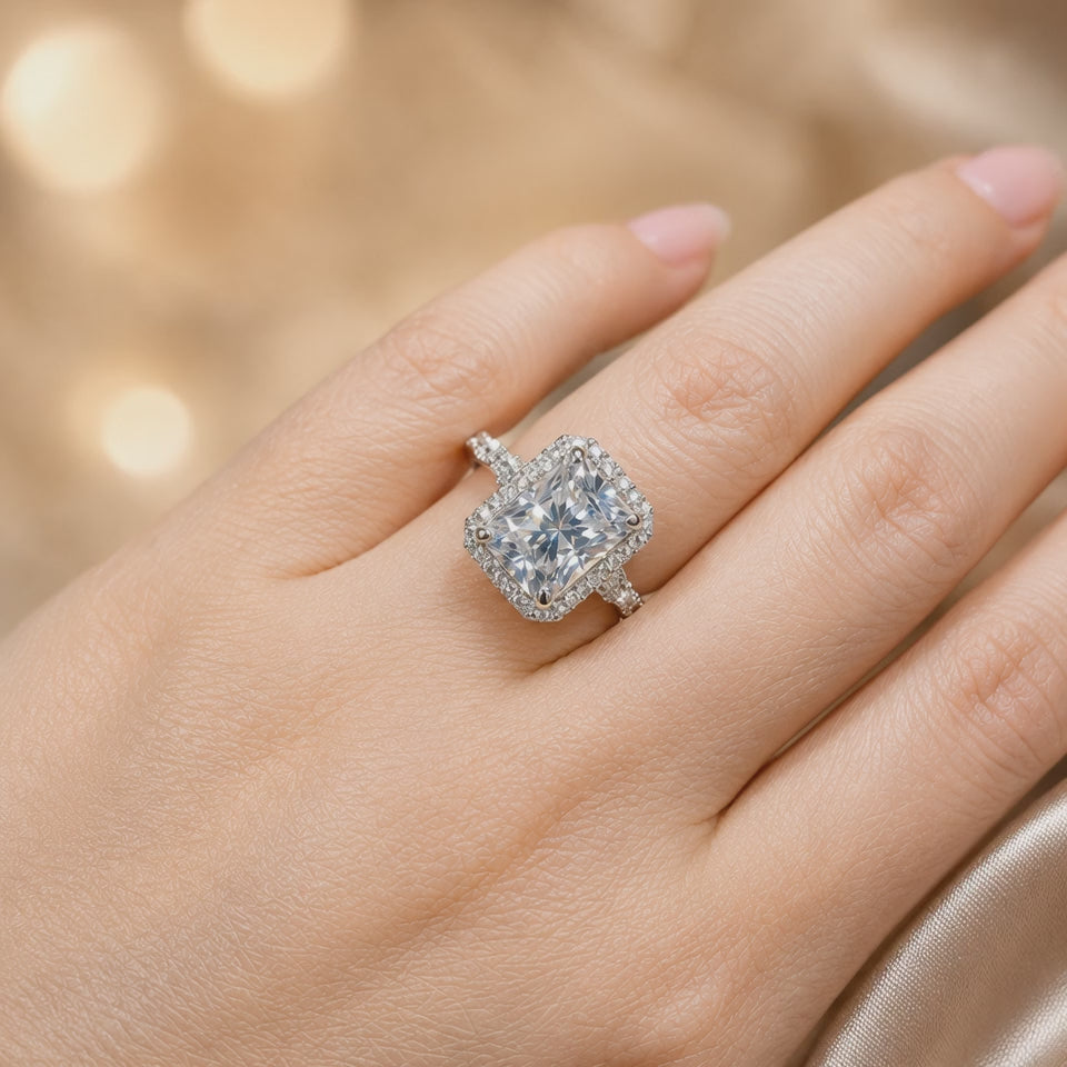 4.00 CT Radiant Cut Lab-Grown Diamond 2PCS Bridal Set in 14K White Gold – Crushed Ice Wedding Ring Design