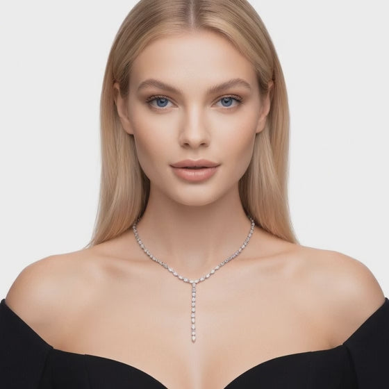 8.5 Ct Pear Oval Emerald Cut Diamond Lariat Necklace VS1 D-F White Gold 14k