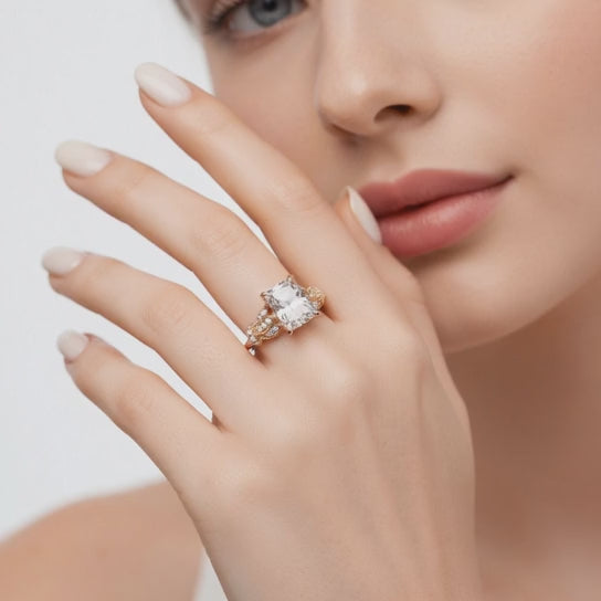 Nadia 3.15 Carat Emerald Cut Pave Milgrain Engagement Ring
