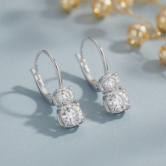 3 Ct Cushion Cut 6 Prong Stacked Diamond Earrings VS1 D Leverback