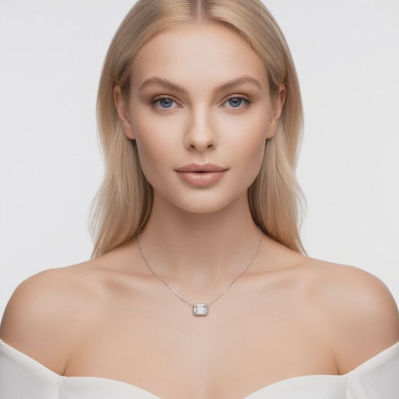1 Ct Emerald Cut Diamond Pendant Necklace VS1 D-F White Gold 14k