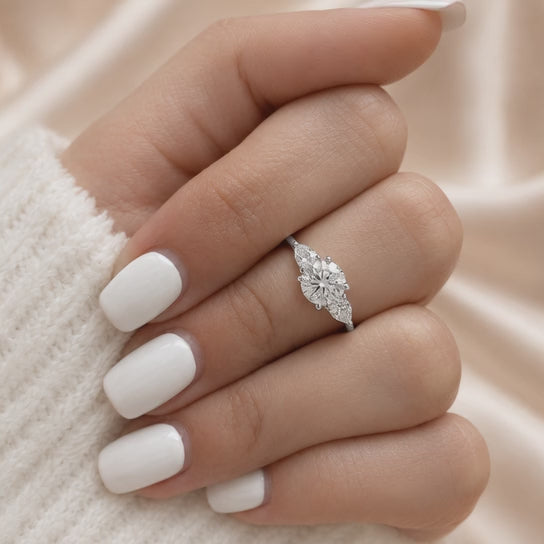 1.80 CT Pear Cut Lab-Grown Diamond Three-Stone Engagement Ring in 14K White Gold – Classic Trilogy Design