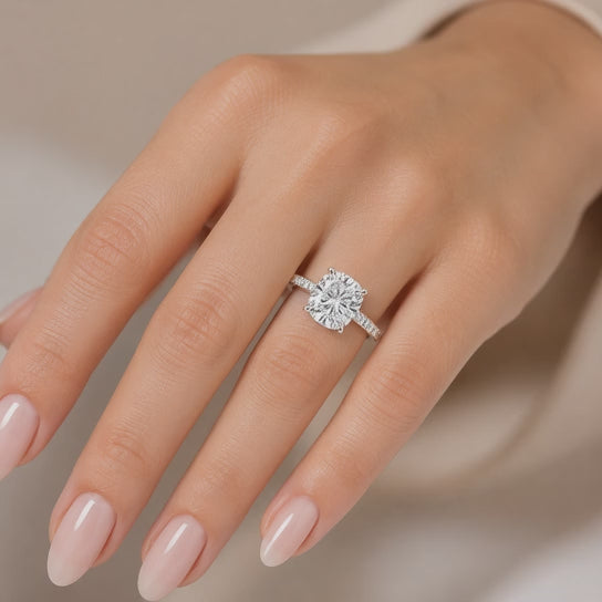 VS1 D Lab Grown Diamond Pave Cushion Ring