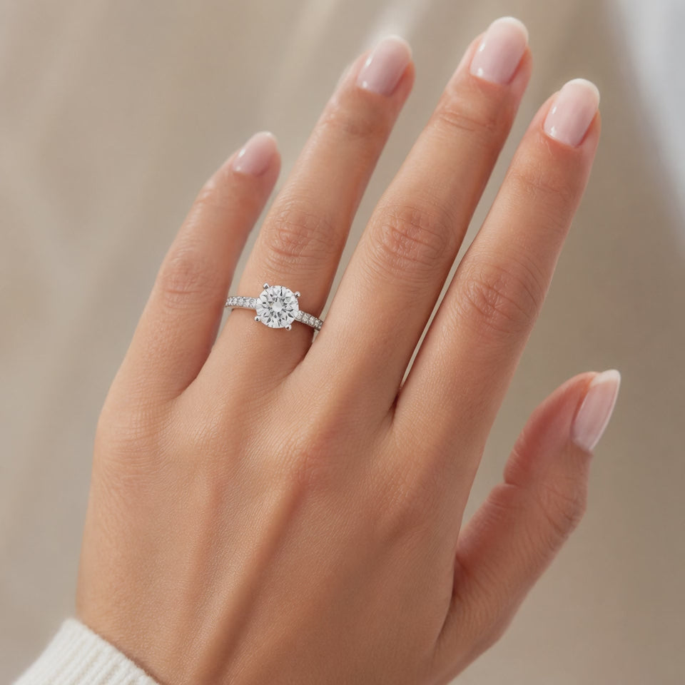 Cora 1.25 ct Lab Grown Round Cut Classic Pave Diamond Engagement Ring