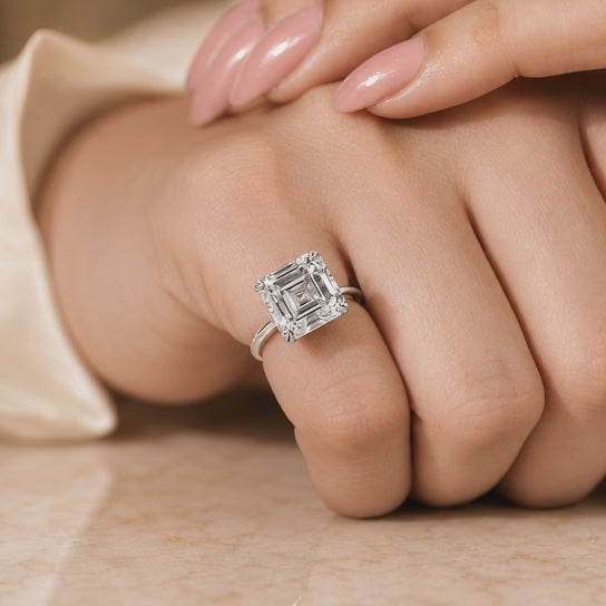 4.50 CT Asscher Cut Lab-Grown Diamond Solitaire Engagement Ring in 14K White Gold – Classic Art Deco Design