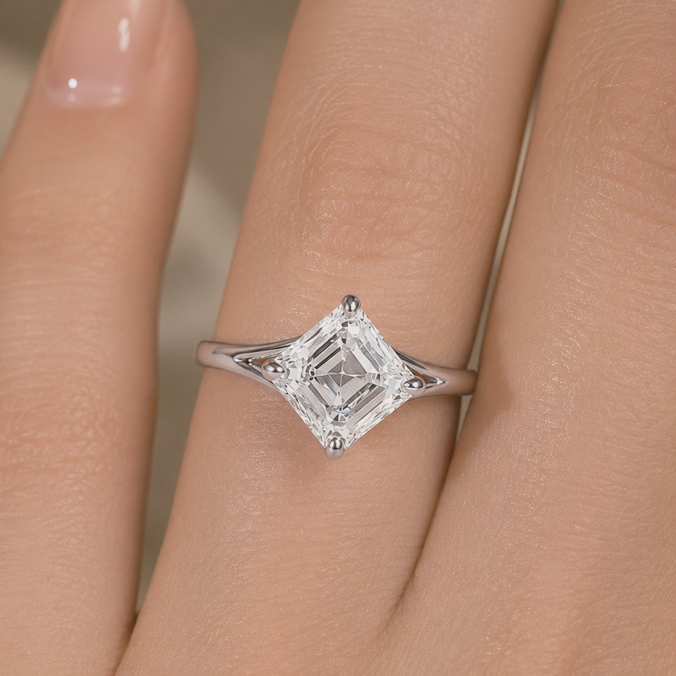 3.00 CT Asscher Cut Lab-Grown Diamond Solitaire Engagement Ring in 14K White Gold â€“ Split Shank Anniversary Design from Diamond Studio