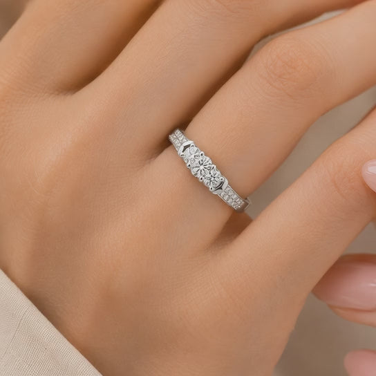 2.00 CT Lab-Grown Diamond Three-Stone Engagement Ring in 14K White Gold – Pavé Set Anniversary Design