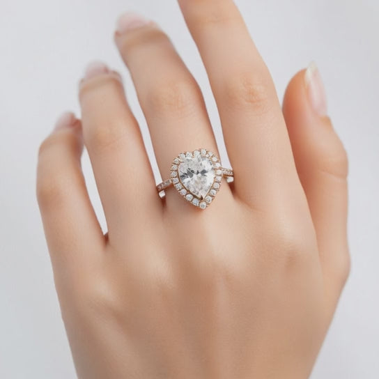 Bianca 4.5 Carat Pear Cut Halo Pave Engagement Ring