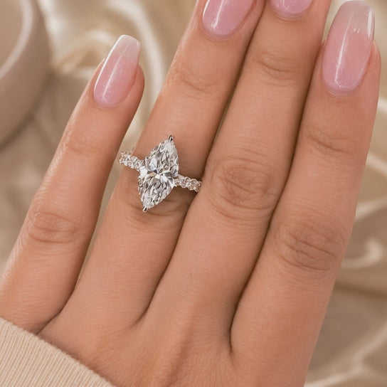 4.00 CT Marquise Cut Lab-Grown Diamond Hidden Halo Solitaire Engagement Ring in 14K White Gold – Promise & Anniversary Design