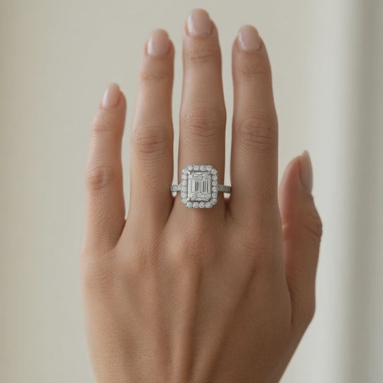 Bianca 3.5 Carat Emerald Cut Halo Pave Engagement Ring
