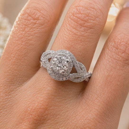 2.00 CT Round Lab-Grown Diamond Double Halo Engagement Ring in 14K White Gold – Twisted Bridal Design