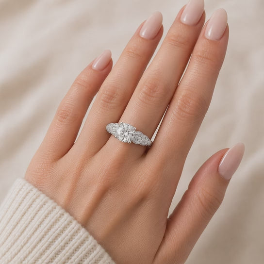 Nadia 3.15 Carat Cushion Cut Pave Milgrain Engagement Ring
