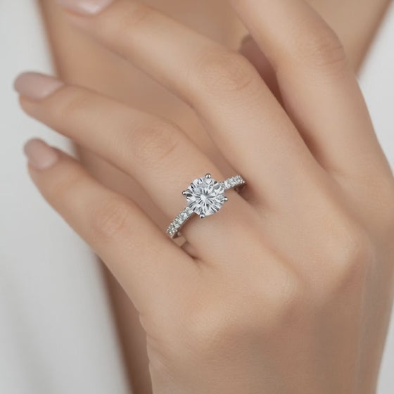 Matilda 2.23 ct Lab Grown Round Cut Pave 4 prong Diamond Engagement Ring