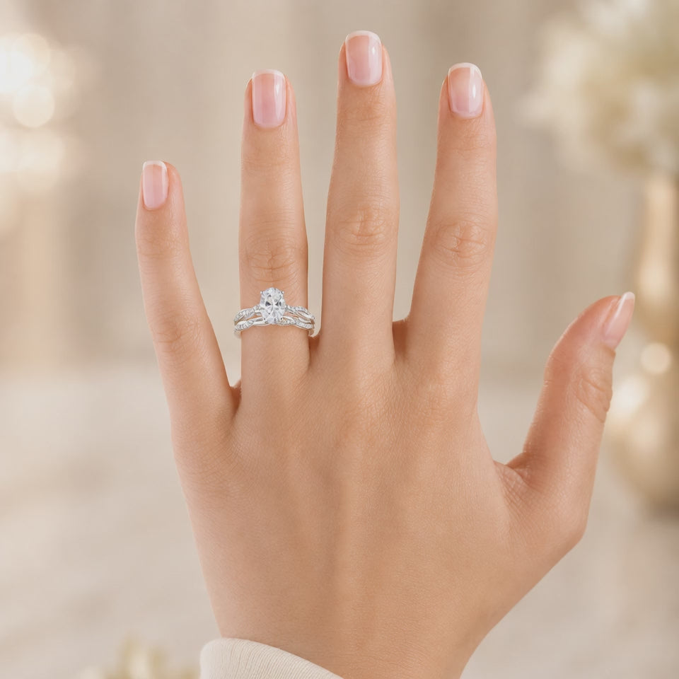 2.50 CT Petite Twisted Vine Lab-Grown Diamond 2PCS Bridal Set in 14K White Gold – Nature Inspired Matching Wedding Ring Design