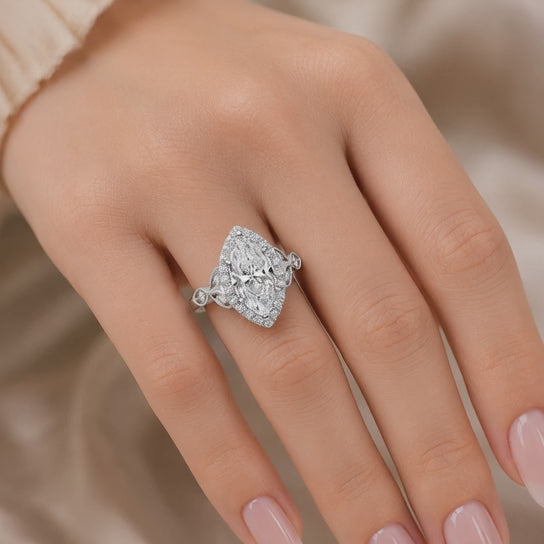 VS1 D Lab Grown Diamond Halo Pave Marquise Ring