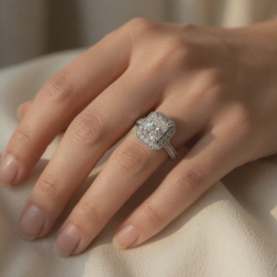 Paloma 1.35 Carat Emerald Cut Pave Halo Engagement Ring