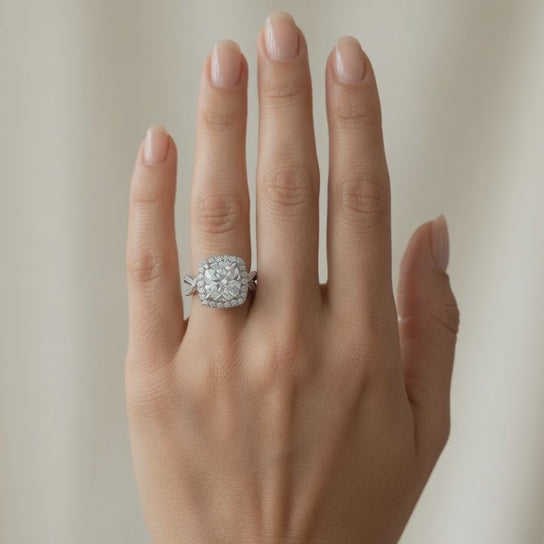 Celestina 3.35 Carat Round Cut Halo Pave Split Shank Engagement Ring