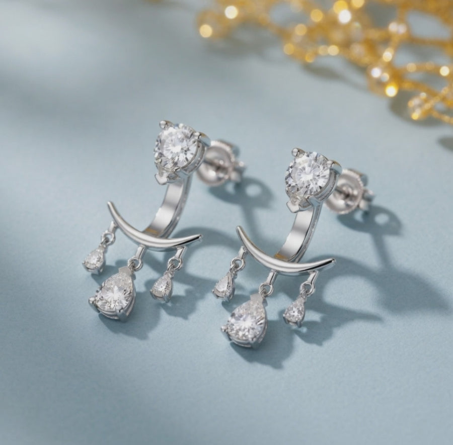 2.28 ct Pear Cut Dangle/Drop Prong Butterfly Diamond Earrings VS1 D White Gold 14k