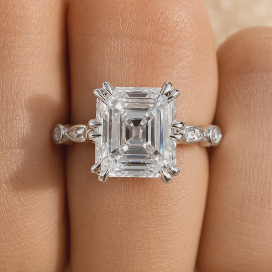 3.50 CT Asscher Cut Lab-Grown Diamond Solitaire Engagement Ring in 14K White Gold – Antique Old Mine Inspired Double Claw Design