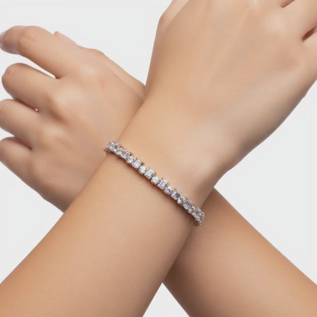6.41 Carat Emerald Cut Diamond Tennis Bracelet VS1 D F White Gold 14k