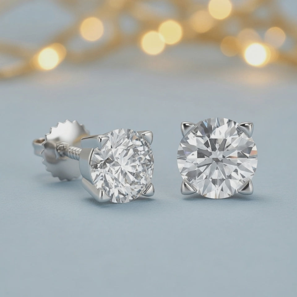 2.5 Ct Round Cut Basket Stud Diamond Earrings VS1 D Screw Back