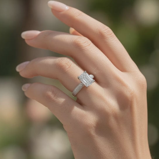 Valentina 1 Carat Radiant Cut Solitaire Tapered Milgrain Engagement Ring