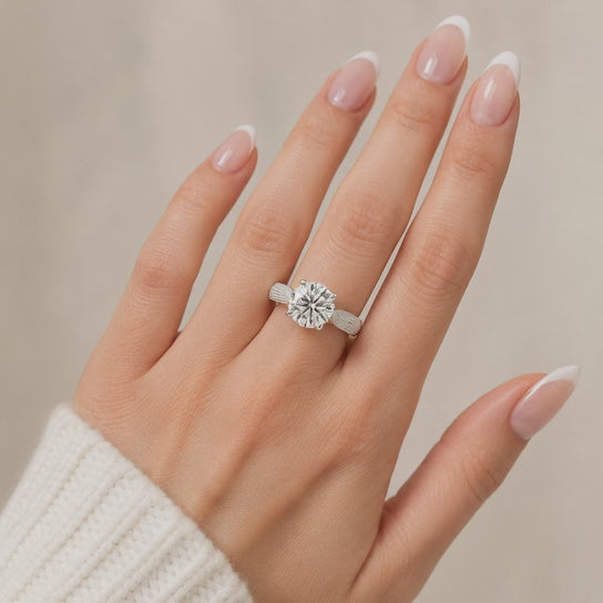 Valentina 4 Carat Round Cut Solitaire Tapered Milgrain Engagement Ring