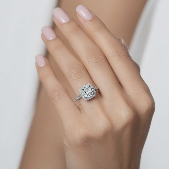 Amelie 2.7 ct Lab Grown Round Cut Pave Halo Diamond Engagement Ring