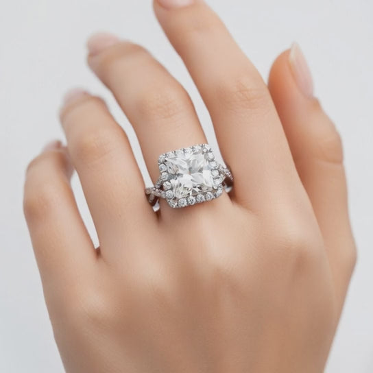 Ophelia 4.35 Carat Princess Cut Pave Halo Split Shank Engagement Ring
