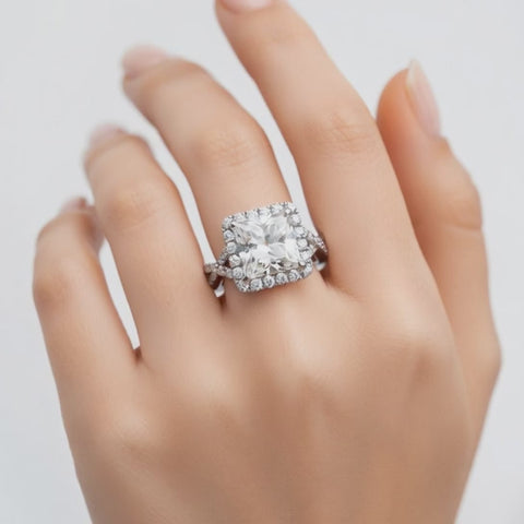 Ophelia 4.35 Carat Princess Cut Pave Halo Split Shank Engagement Ring