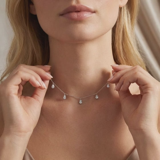 0.8 Ct Pear Cut Diamond Chain Necklace VS1 D-F White Gold 14k