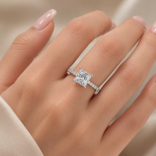 Princess Cut Side Stone 4 Prong Engagement Ring